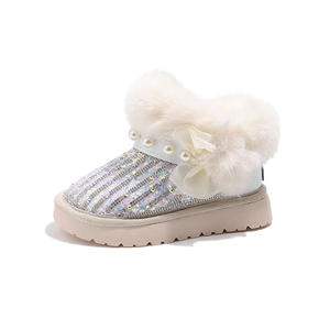 Roze Witte Kindermode Winter Sneeuw Harige Parel Strass Prinsestone Laarzen Meisjes Fleece Gevoerde Warme Laarzen - Product Image 6