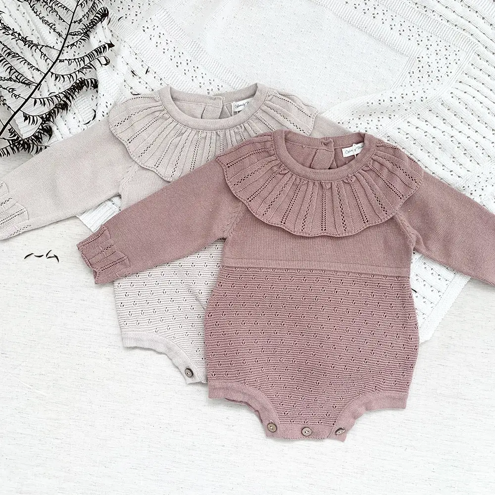 Baby Knitting Sweater One-piece Clothes Lotus Leaf Collar Romper Baby Girl's Thin Cotton Knitted Long Sleeve Jumpsuits