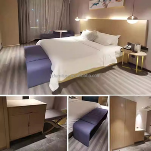 Economy Modern Hotel Bedroom Furniture Sets King Size Upholstered Bed Frame with Ottoman Nightstand <b>Wardrobe</b> For 3 Star Hotels - Product Image 3