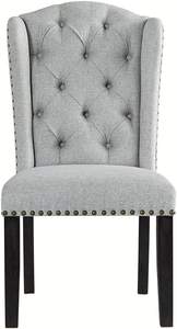 Silla de lino con respaldo tapizado para el comedor, asiento lateral de lino, tapizado, tradicional - Product Image 3