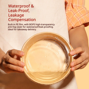 Bol à salade en papier kraft écologique, jetable, rond, avec couvercle transparent, pour service de livraison à emporter, emballage pour boutique - Product Image 3