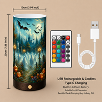 Lampe de nuit LED personnalisée avec abat-jour imprimé en 3D sur le thème des cimetières hantés d'Halloween, base en bois, télécommande et vase à fleurs, décoration d'intérieur