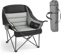 Fauteuil lune moderne surdimensionné à structure en acier, chaise de camping robuste, support 450 lb, pliable, rembourré, avec double porte-gobelets pour vin