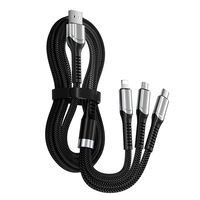 Câble de données 3-en-1 (connecteurs Micro USB/Type-C) Charge ultra-rapide 65W Tressage en alliage d'aluminium Cadeau d'affaires haut de gamme Mobile