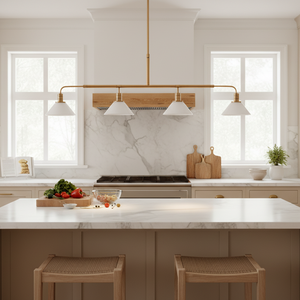 Vente en gros lustre linéaire de transition du milieu du siècle finition <span class=keywords><strong>laiton</strong></span> abat-jour conique en verre transparent pour îlot de cuisine certifié UL/CE - Product Image 2