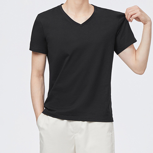 T-shirts unisexes à col en V en coton 100% blanc de haute qualité et bon marché, personnalisables avec un logo imprimé numériquement, tailles plus grandes - Product Image 2
