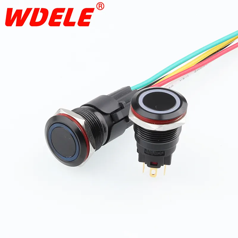 WD19A 19mm 5pin logo d'alimentation rouge illuminé interrupteur à bouton-poussoir noir ip67 télécommande