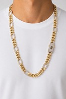 Collier en laiton plaqué or bicolore, style cubain, avec zircon CZ incrusté, style Figaro, bijoux cadeau