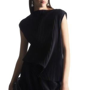 Nouveau produit Haut plissé personnalisé de haute qualité Haut à la mode sans manches <span class=keywords><strong>col</strong></span> <span class=keywords><strong>bateau</strong></span> haut pour femme - Product Image 2