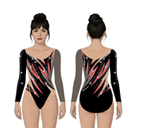 Justaucorps de gymnastique noir avec accents roses et gris et strass Custom Girls Dance Competition Performance Wear