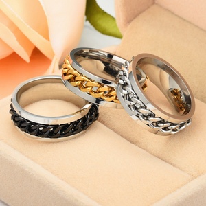Hiphop Italian Design Men's Silver <b>Ring</b> Jewelry <b>Titanium</b> Steel Rotating Link Chain Biker <b>Ring</b> - Product Image 5