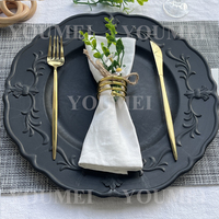 Assiettes de présentation rustiques style ferme pour mariages, décorations de table noires élégantes pour réceptions de mariage