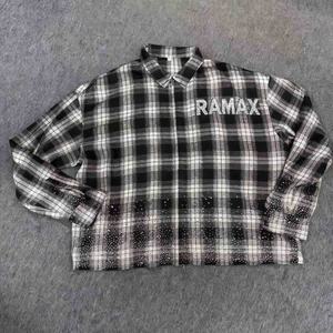 Camisa de Franela con Diseño de Rejilla de Diamantes de Imitación, Estilo Urbano Otoñal, Personalizada de Fábrica OEM, Oversize, Vintage, de Corte Cuadrado, Manga Larga, Secado Rápido, con Gráficos - Product Image 3