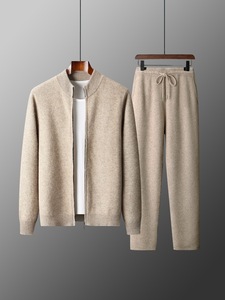 Set Giacca <span class=keywords><strong>con</strong></span> Colletto e Pantaloni in 100% Lana Australiana, <span class=keywords><strong>Cardigan</strong></span> Spesso <span class=keywords><strong>con</strong></span> <span class=keywords><strong>Cerniera</strong></span> per <span class=keywords><strong>Uomo</strong></span>, Autunnale - Product Image 6