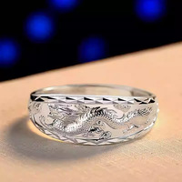 Bague pour homme classique en acier inoxydable plaqué argent, motif Dragon dominant Baifu Live Tide, ajustable