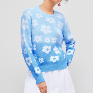 Pull en tricot jacquard personnalisé OEM & ODM pour femme, col rond, vêtements pour femme, pull tricoté d'hiver pour femme - Product Image 5