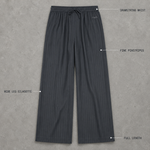 <b>Womens</b> Drawstring Wide Leg <b>Trousers</b> Fine <b>Pinstripe</b> Full Length Casual Lounge Pants Relaxed Fit Custom OEM ODM Wholesale - Product Image 2