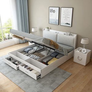 Juego de Ropa de Cama con Edredón, Diseño Moderno con Almacenamiento de Madera, Tamaño King, Color Blanco - Product Image 3