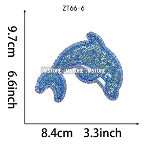 热带夏季海洋海豚贝壳海滩旅行熨烫贴小徽章热粘亮片刺绣贴花适用于T恤 - Product Image 4