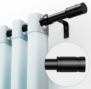 Extendible Wall Mounted Matte Black <strong>Curtain</strong> <strong>Pole</strong> 16mm Diameter 76-228cm Bracket Cylindrical <strong>Ends</strong> for Bedroom Living Room - Product Image 2