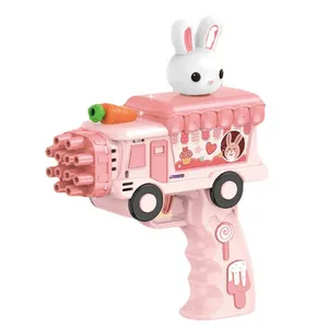 Juguete de pistola de burbujas de engranaje de conejo de dibujos animados de 12 agujeros, soplador de burbujas eléctrico de mano, juguete de agua de jabón de música creativa