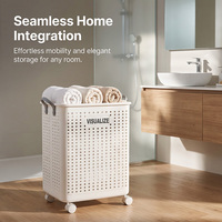 Panier à linge pliable et portable avec poignées latérales, panier en plastique ventilé, peut contenir des vêtements sales, panier à linge à roulettes