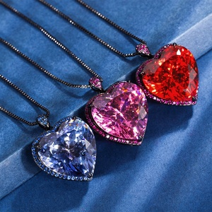 High Quality 20*20mm <b>Heart</b> Cut Blue Cubic Zirconia Jewelry Eco-friendly Copper <b>Black</b> Gold Plated Blue <b>Heart</b> Pendant Necklace - Product Image 2