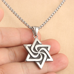 Stainless Steel Six Pointed <b>Star</b> Pendant Unisex Necklace Geometric <b>Design</b> Punk Retro Style Windmill Pattern 231035 - Product Image 3