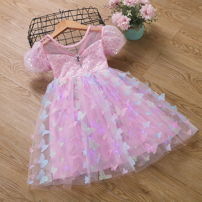 short sleeve-pink princess dress butterfly gem