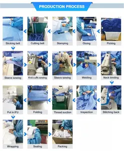 Disposable Overalls With Hood Blue Protective Coveralls 55g SMS Gown Disposable With Front Zip Elastic Cuffs And Ankles