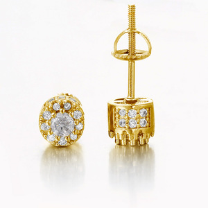 Stud Earrings <b>Round</b> Zircon Bezel Setting Copper <b>Post</b> Everyday Wear - Product Image 4