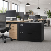 Archivador Lateral Negro Moderno, Archivador Metálico de Gran Capacidad, Archivador con Cerradura