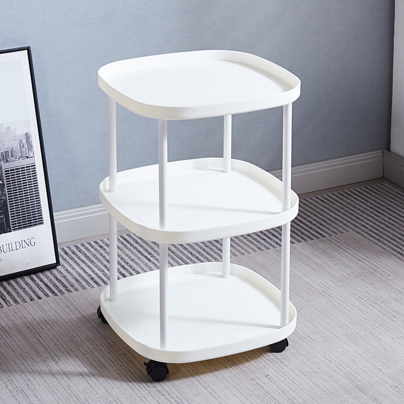 Mobile bedside table 3 levels white