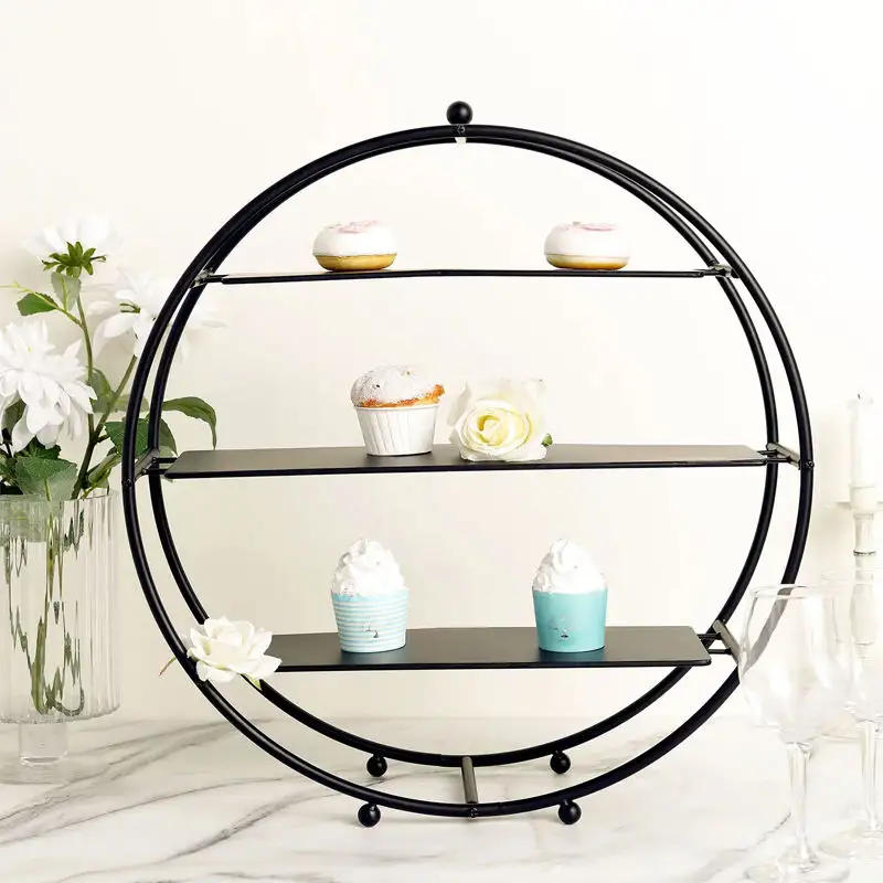 Hot selling 3-Tier metal Round buffet food display Stand,Cupcake food display rack gold acrylic food display risers