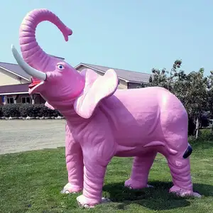 Estátua de elefante de resina realista feita à mão em fibra de vidro para decoração de jardim, tamanho grande personalizada