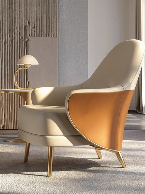 Italian Style Light Luxury PU Material Two-tone Creative Sofa Chair for Living Room Hotel Bedroom Recliner