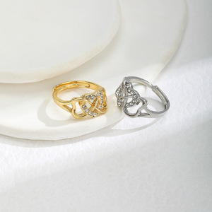 Heart Shape Alloy <b>Ring</b> With Pave Setting Stones <b>Silver</b> Gold Color Unisex Fashion Jewelry Gift For Women <b>Men</b> - Product Image 3
