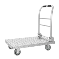 Chariot en acier robuste Marchandises en entrepôt mobile Pousser à la main Chariot plat Transport Plate-forme pliée Chariot de camion à main