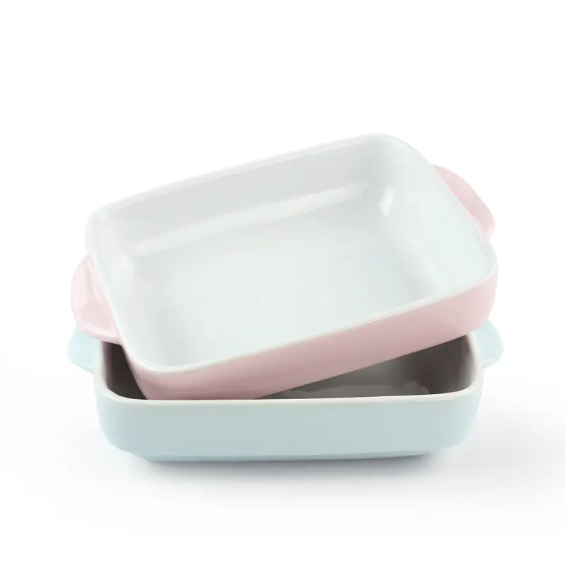 Piatto rettangolare in ceramica con logo personalizzato vaschetta per lasagne Set da forno in ceramica piatto da forno con manico