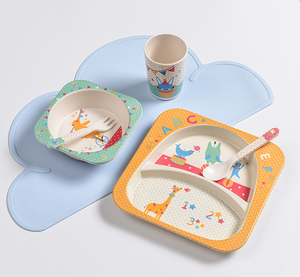 Biodegradable Children Tableware Baby Feeding Plate Bamboo Fiber Kids Dinner Set - Product Image 4