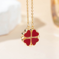 Collier réversible floral et cœur à quatre pétales, pendentif multi-porte 4-en-1, chaîne superposable en émail et zircon cubique pour femme, bijoux quotidiens