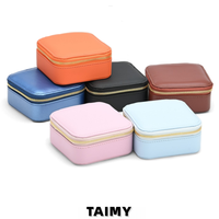 Boîte à bijoux carrée en cuir PU avec fermeture éclair, vente en gros, logo personnalisé, boîte de rangement portable pour bijoux, emballage cadeau pour mariage