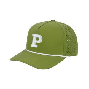 Vente en gros Chapeau de camionneur de golf 5 panneaux respirant découpé au laser perforé design de corde imperméable de haute qualité avec logo de broderie personnalisé - Product Image 5