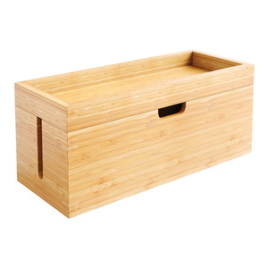 Wood Cable Management Box Bamboo Cable Box for Chargers and Power Strips and Cables, Storage, Organize and Order