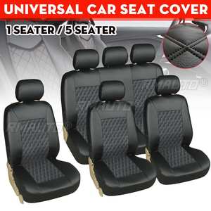 Juego de 9 Fundas de Asiento Delanteras Completas para Auto de 5 Plazas, Color Gris/Negro, Cuero PU Impermeable, Universal para BMW E46/Honda/Ford - Product Image 1
