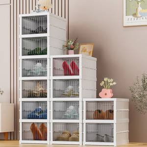 קופסת נעליים מודרנית מפלסטיק שקוף מתקפלת, לאחסון פשוט בסלון או במעונות, בעלת 3 שכבות, יצוקה בחתיכה אחת, ללא ארון נעליים. - Product Image 2