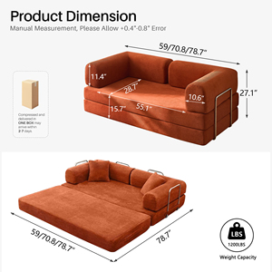 Free Shipping Convertible <b>Sofa</b> Bed Boneless Modular Couch Orange Fabric Memory Foam FloorLiving Room Compressed Couch in a Box - Product Image 2