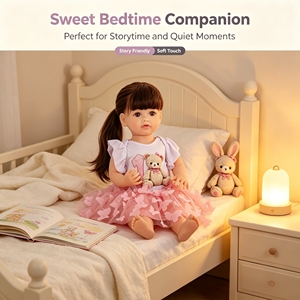 Poupée Reborn de 22 pouces en vinyle intégral, motif ours mignon, jupe tutu en tulle papillon, poupée de jeu - Product Image 5