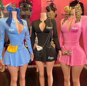 Set di gonne autunnali personalizzate da donna, 2 pezzi, gonna a pieghe mini con zip, set di gonne casual a due pezzi, abbigliamento da donna - Product Image 1