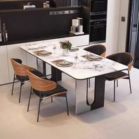 Nouvelle table à manger en pierre simple et brillante, combinaison de chaises, acier inoxydable, rectangle, luxe léger, petite table à manger pour appartement